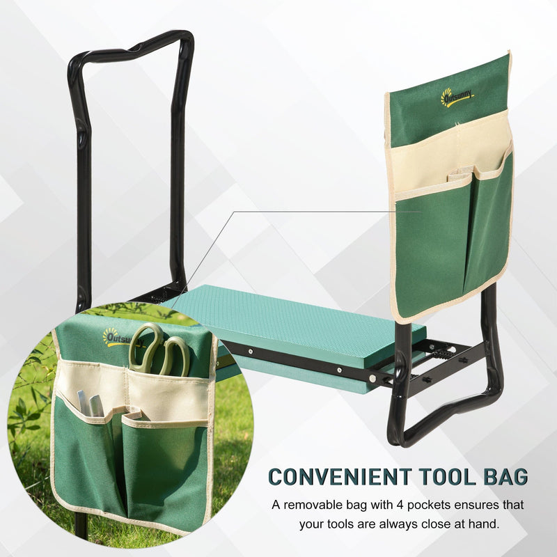 Foldable Garden Kneeler Seat, Steel Frame, w/ Tool Bag Pouch