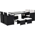 8 Seater Rattan Dining Set, Black Outsunny