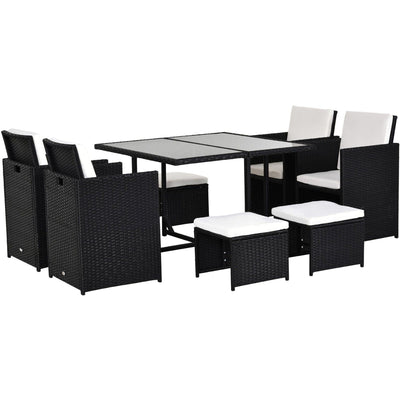 8 Seater Rattan Dining Set, Black Outsunny