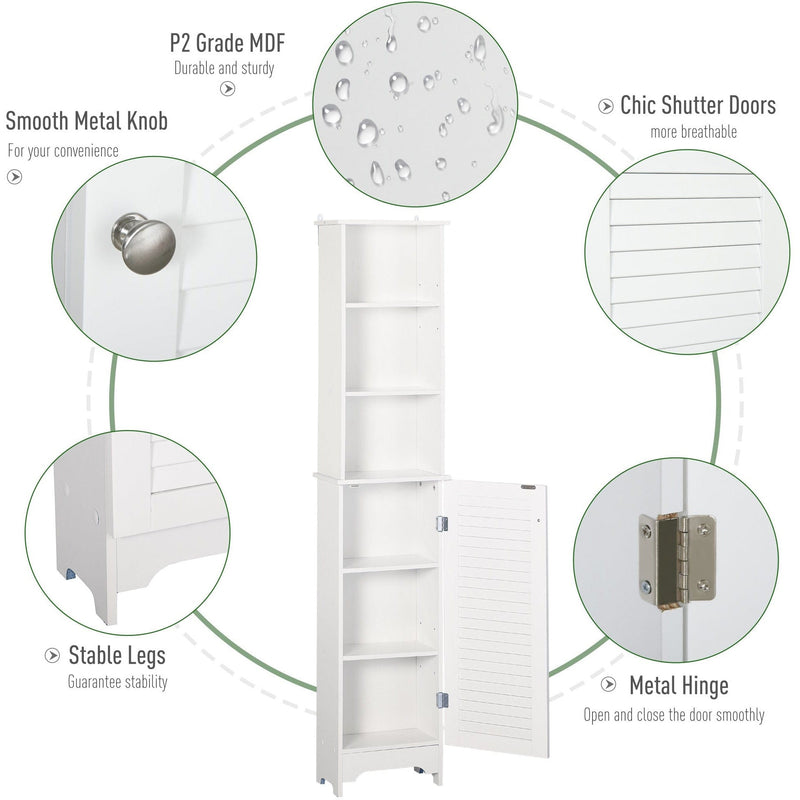 Tall Slim Bathroom Storage Cabinet, 34 x 20 x 165 cm, White