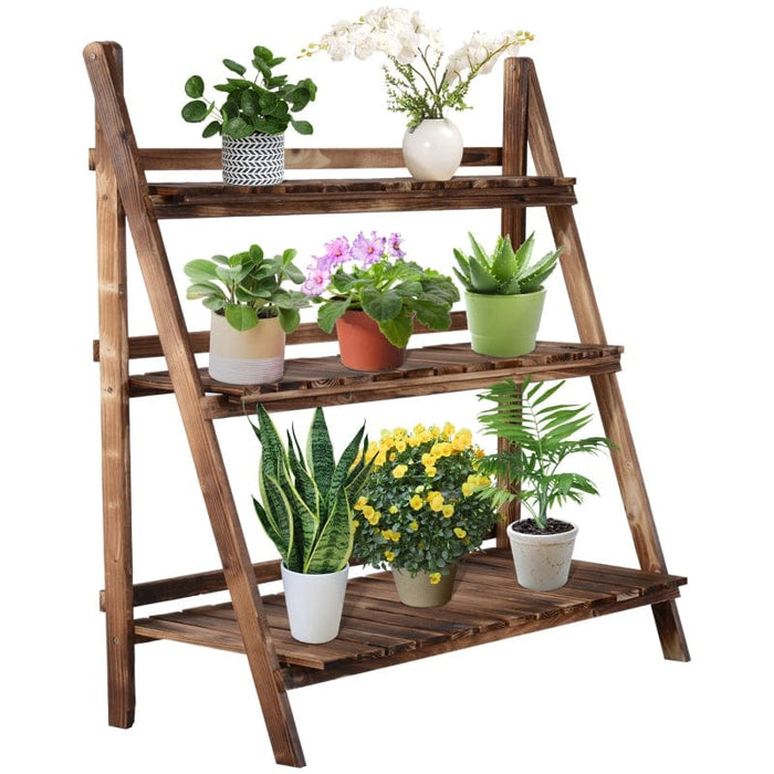 3 Tier Folding Wooden Garden Planter Display Stand