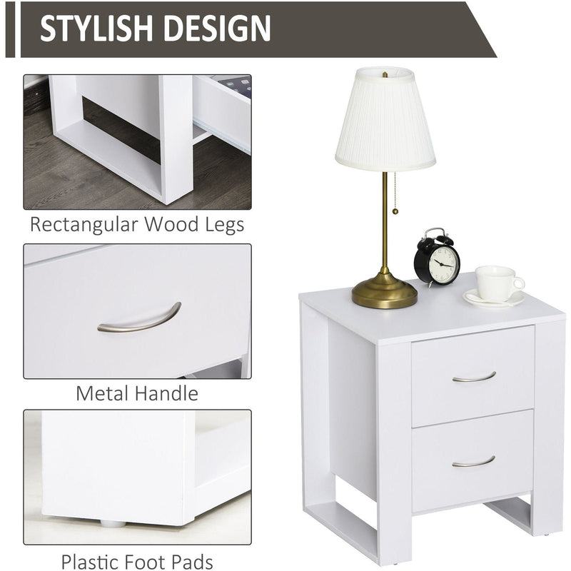 2 Drawer Bedside Table, Elevated Base