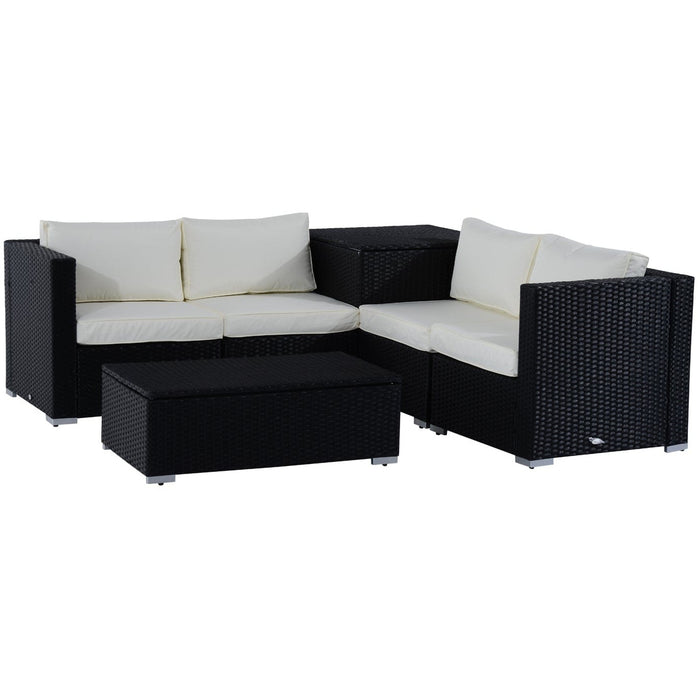 4 Seater Rattan Corner Sofa Set with Cushions, Black