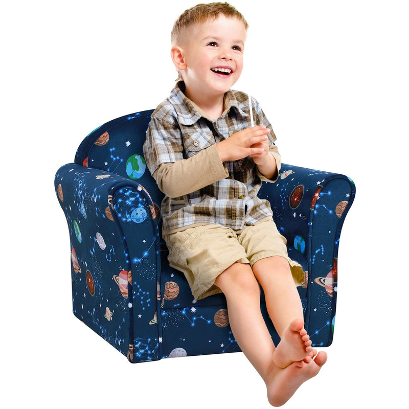 Kids' Blue Planet-Themed Armchair with Wooden Frame