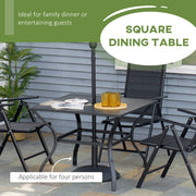 4 Person Square Garden Table For Outdoor Dining - Slatted Metal Plate Top With Parasol Hole - Black Outsunny