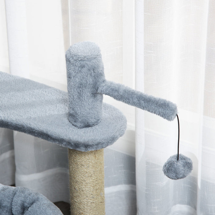 Cat Tree Tower, Scratch Post, Condo Bed, Perch Ball, Grey
