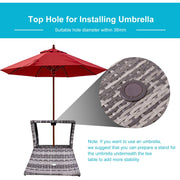 Outsunny Outdoor Patio Rattan Wicker Coffee Table Bistro Side Table w/ Umbrella Hole and Storage Space, Grey Outsunny