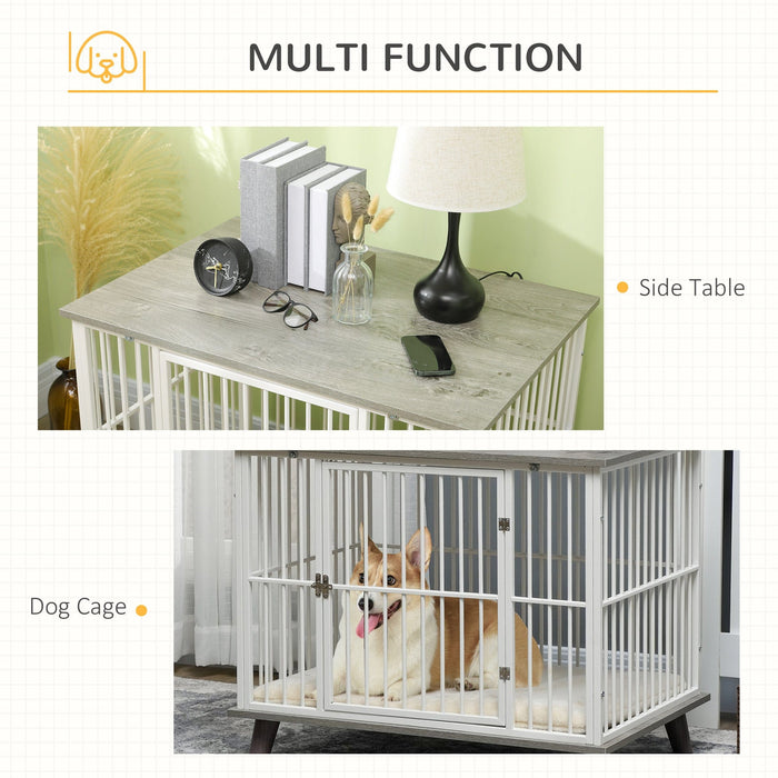 Grey Dog Kennel Table with Cushion (86x60x70cm)