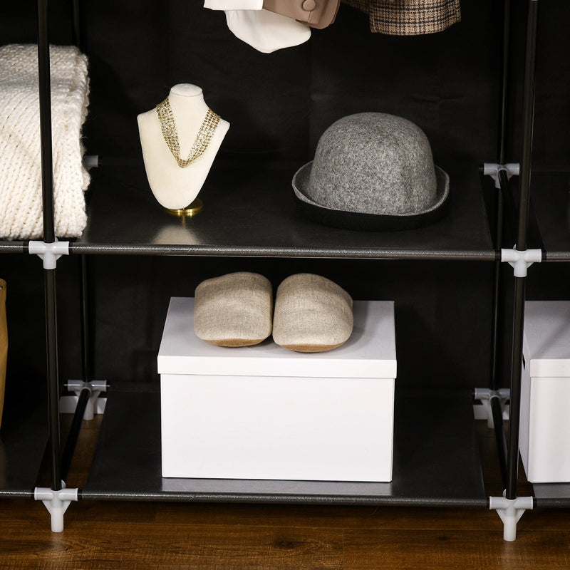 Black 10-Shelf Foldable Fabric Wardrobe