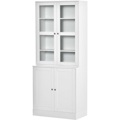 Kitchen Display Cabinet With Glass Doors, White Homcom