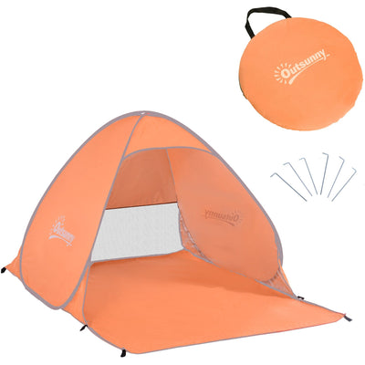 Pop Up 2 Person Tent for Quick Shelter with Mesh Window and Carry Bag Orange Outsunny