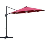 Image of a red cantilever parasol with solar lights