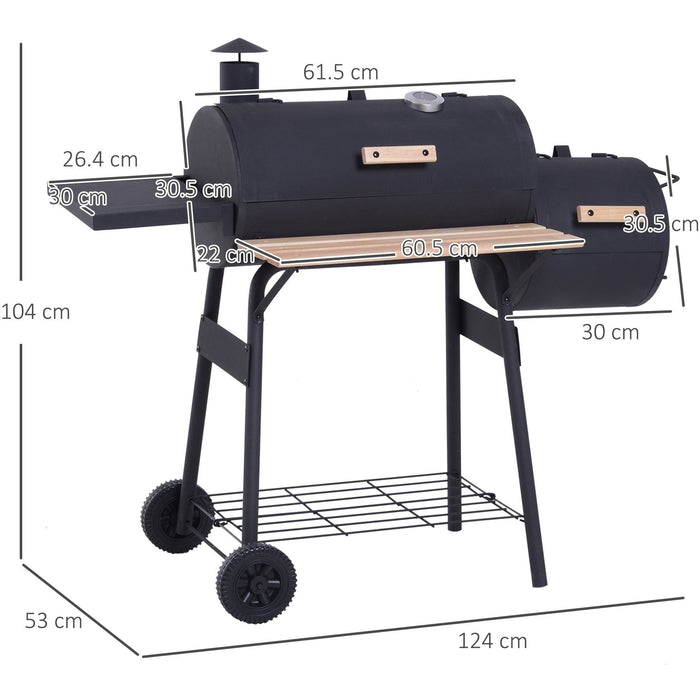 Charcoal Barrel BBQ Grill With Offset Smoker