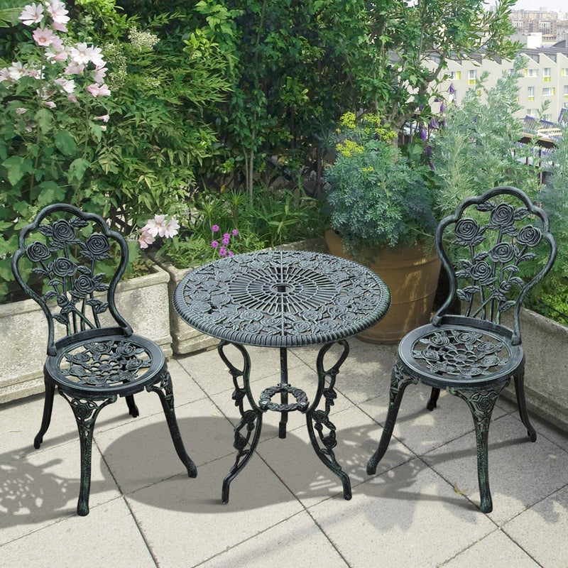 3 Piece Cast Aluminium Bistro Set, Green