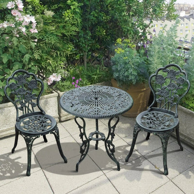 3 Piece Cast Aluminium Bistro Set, Green Outsunny