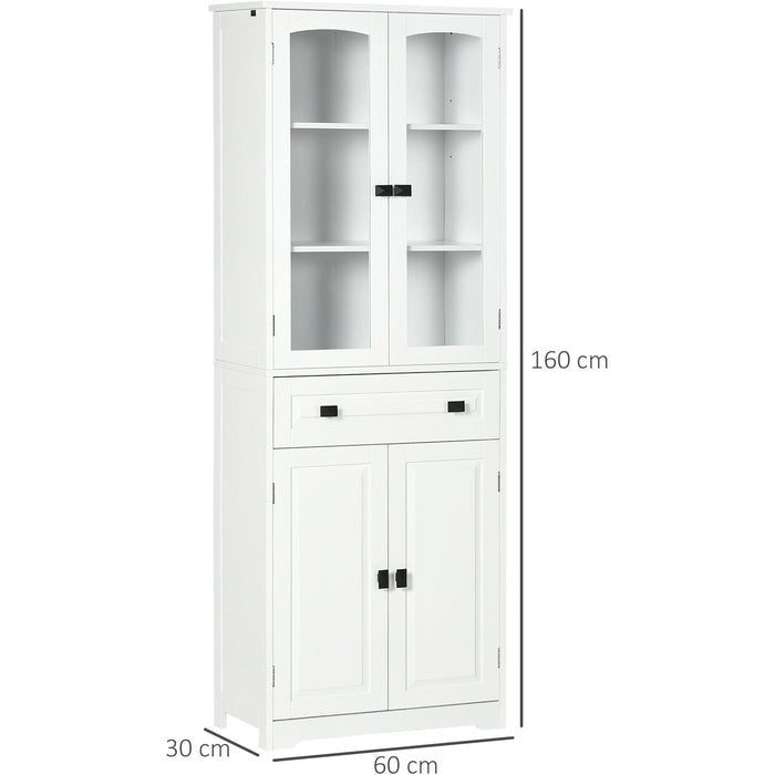 White 160cm Kitchen Cabinet with Glass Door & Shelves