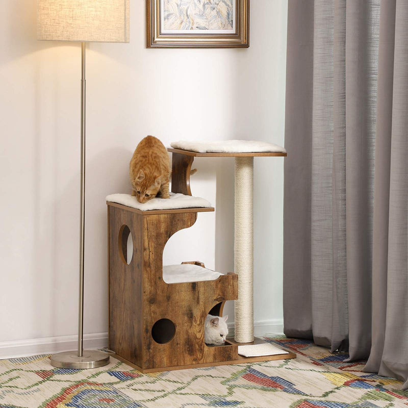 Feandrea Wooden Cat Tree, Walnut