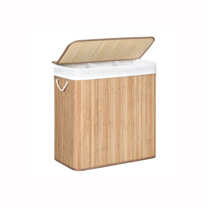 Bamboo Laundry Basket, 3 Sections, Natural