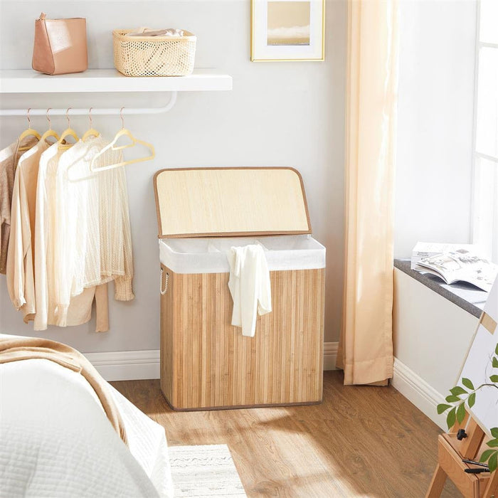 Bamboo Laundry Basket, 3 Sections, Natural