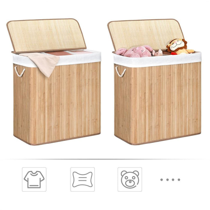 Bamboo Laundry Basket, 3 Sections, Natural
