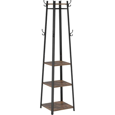 Industrial Hallway Coat Stand With Shelves by Vasagle - black steel frame with rustic brown wooden shelves