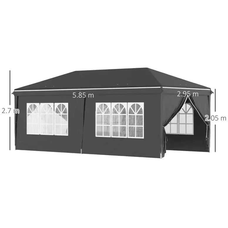 3x6m Pop Up Gazebo With Sides - Black