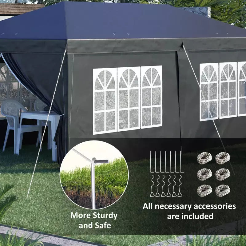 3x6m Pop Up Gazebo With Sides - Black