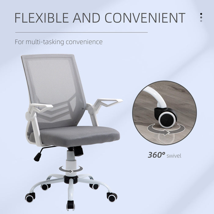 Grey Mesh Swivel Office Chair, Lumbar Support, Flip-Up Arms