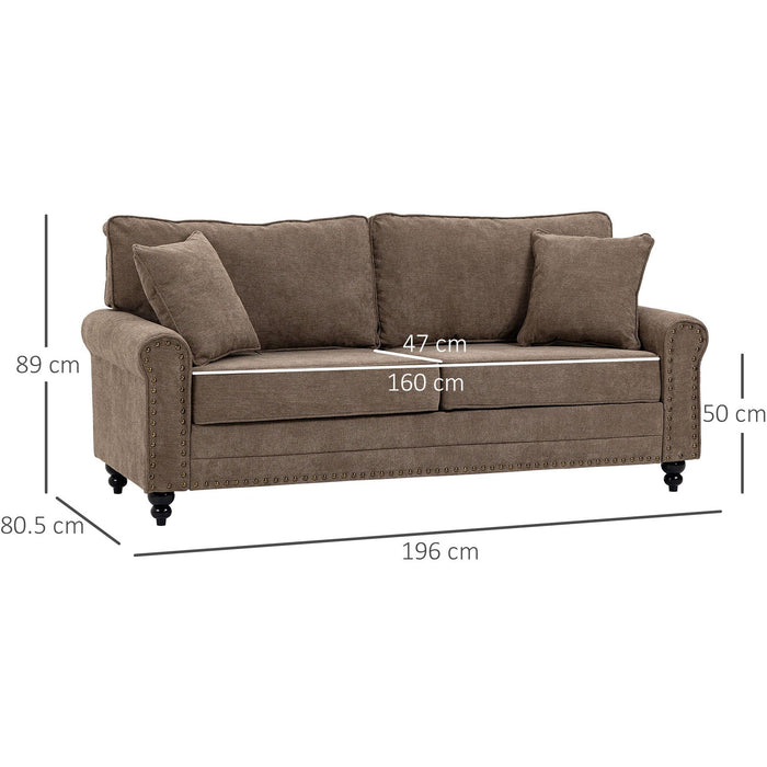 Brown 2 Seater Sofa with Nailhead Trim & Cushions