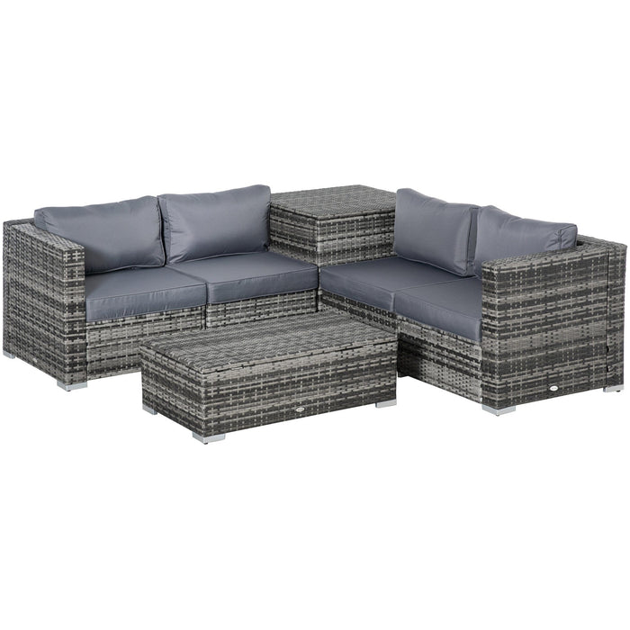 6Pc Grey Rattan Corner Sofa Set with Storage Coffee Table