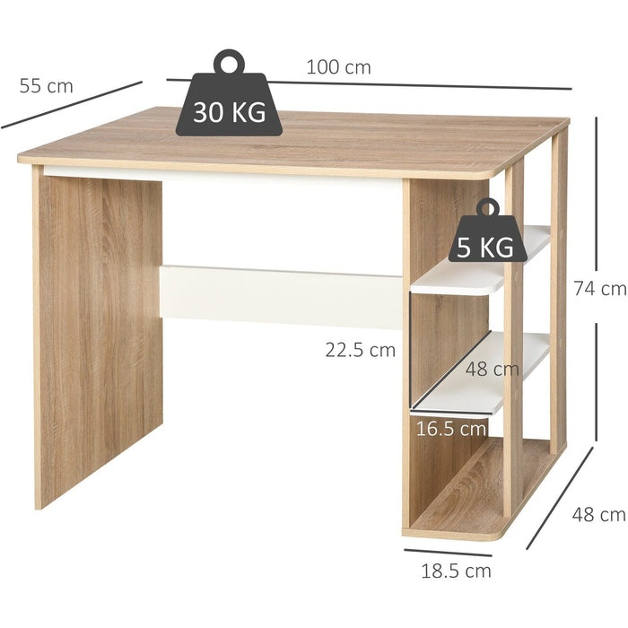 Oak Computer Desk 3-Tier Side Shelves Wide Table Top