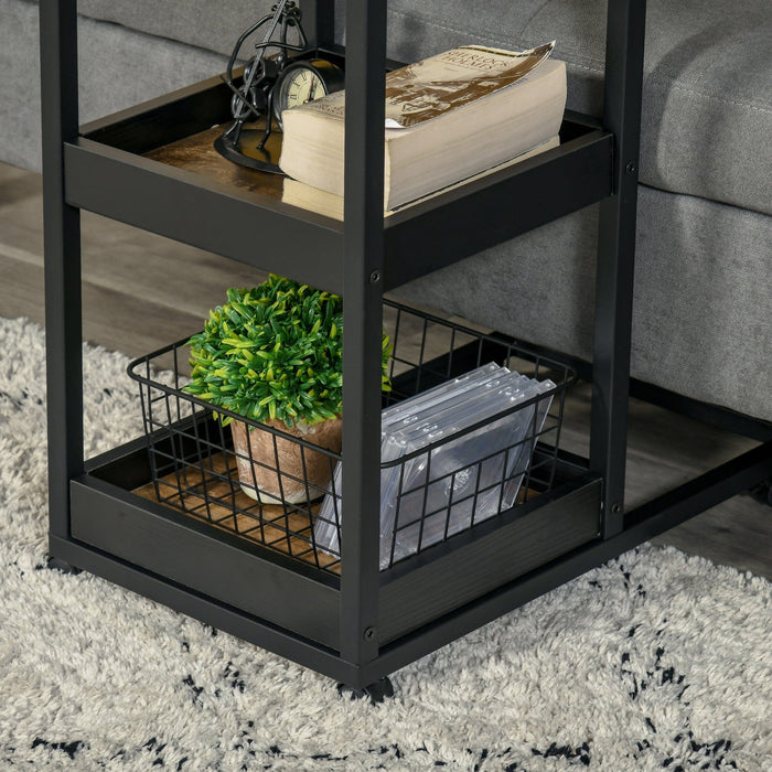 Industrial C Shaped Sofa Side Table with Shelves
