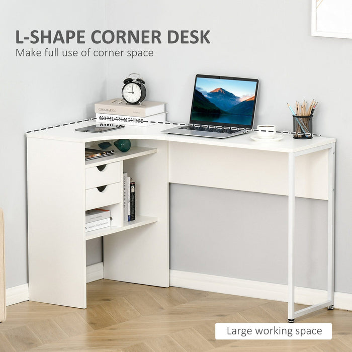 Corner Desk with Storage, Smooth Slide Drawer, Space Saving