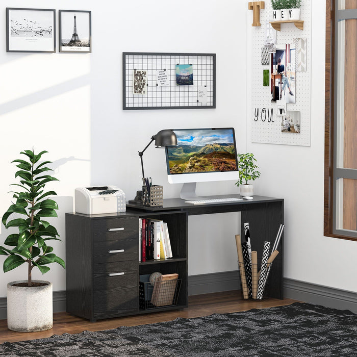 L Shaped Desk with Drawers and Shelf, Spacious Workstation