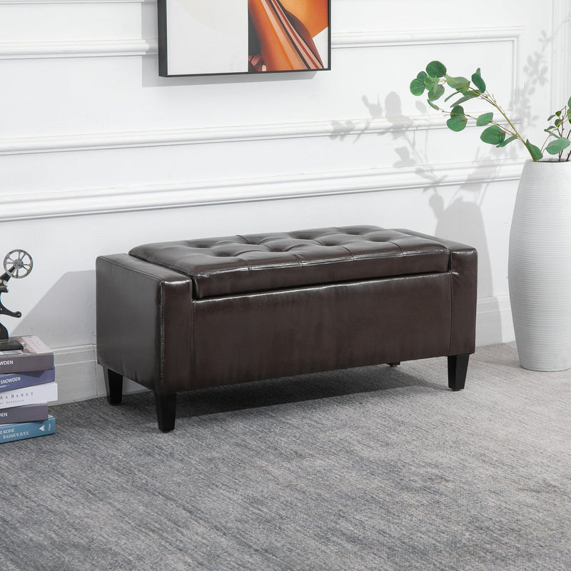 Brown Leather Storage Ottoman, 92x40x40 cm