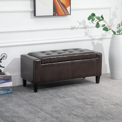 Brown Leather Storage Ottoman, 92x40x40 cm Homcom