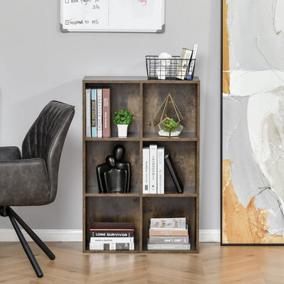Rustic Brown 6 Cube Bookcase Homcom