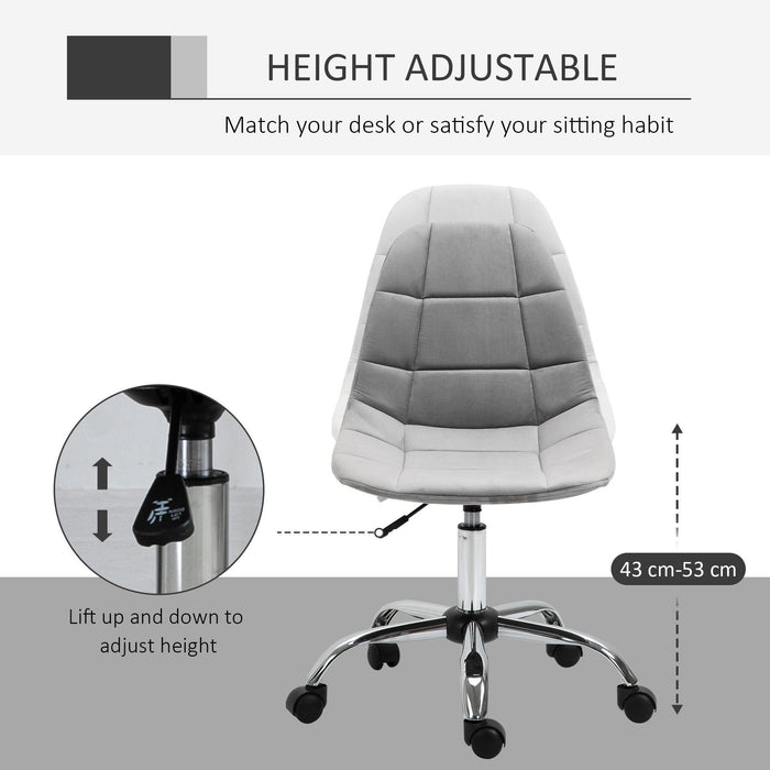 Grey Velvet Office Swivel Chair Without Arms