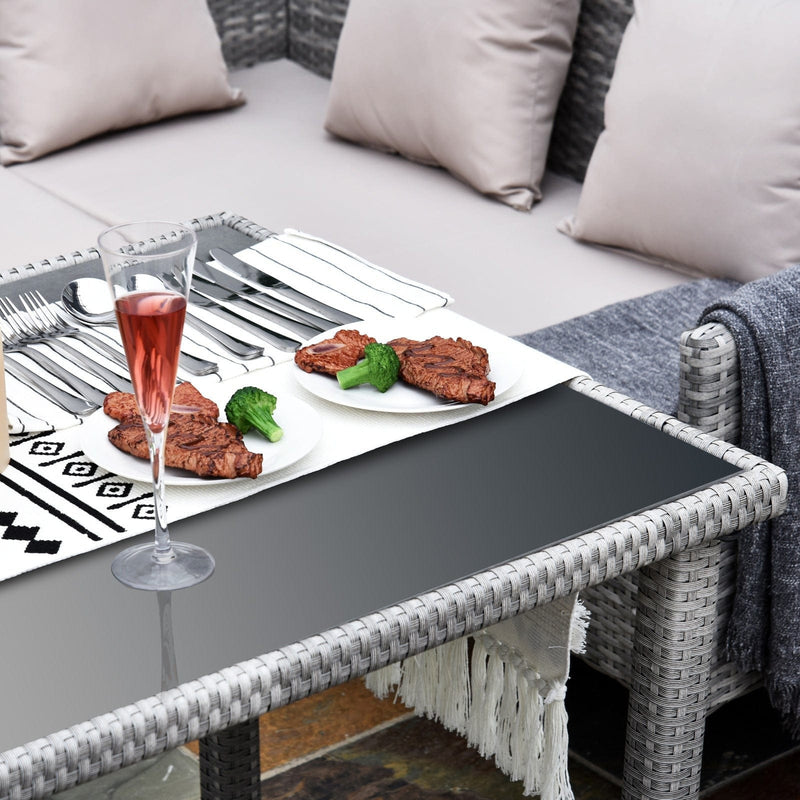 Stylish 6 Seat Garden Dining Set, Corner Sofa, Table & Stools Outsunny