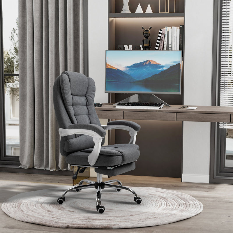 Grey Swivel Office Chair with Retractable Footrest