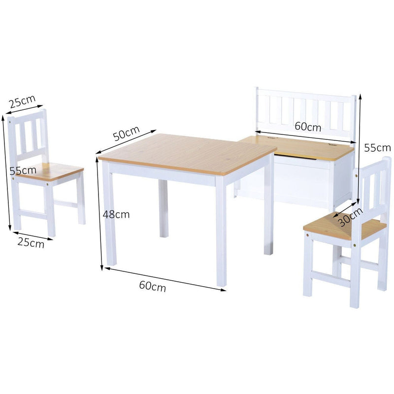 Kids Table and Chair Set With Storage Bench, 4-Piece