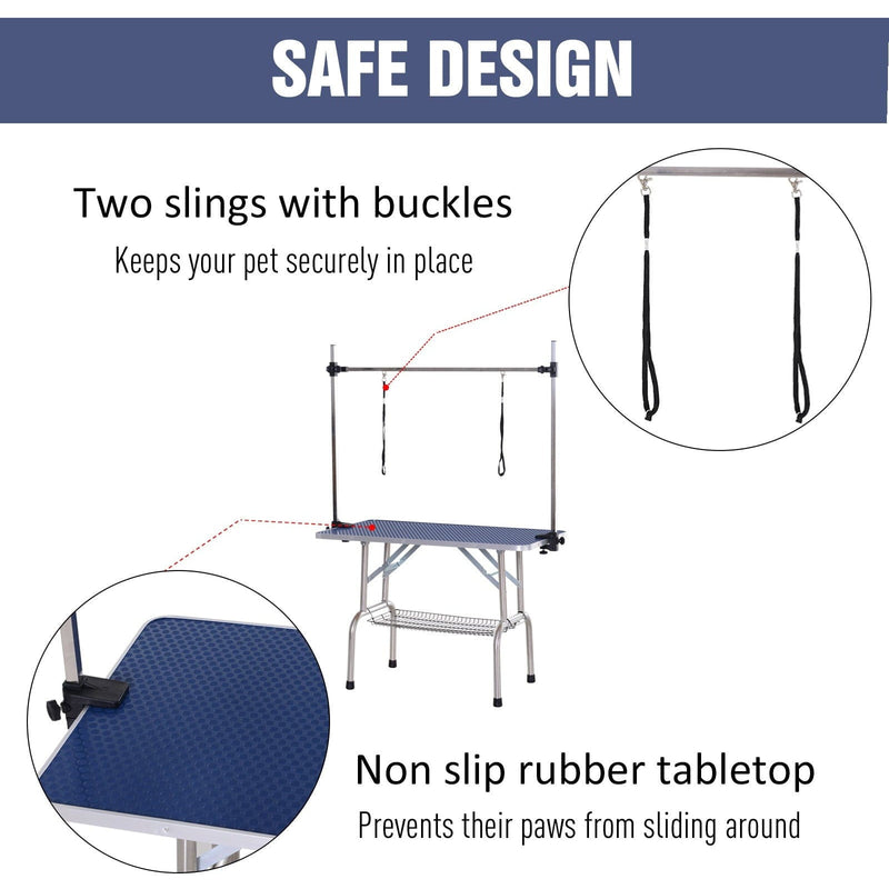Adjustable Dog Grooming Table with Safety Slings, 107cm