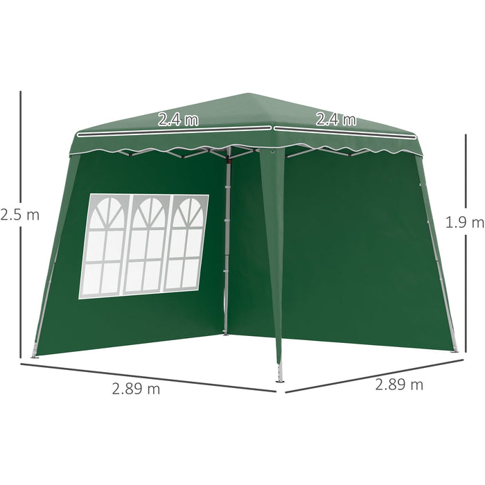 3x3 Pop Up Gazebo With 2 Sides, Slanted Legs, UV50+, Green