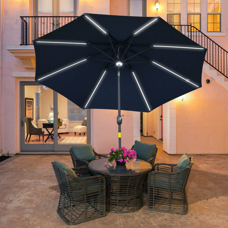 2.7m Garden Parasol With Lights, Tilt, Crank, Summer Shade