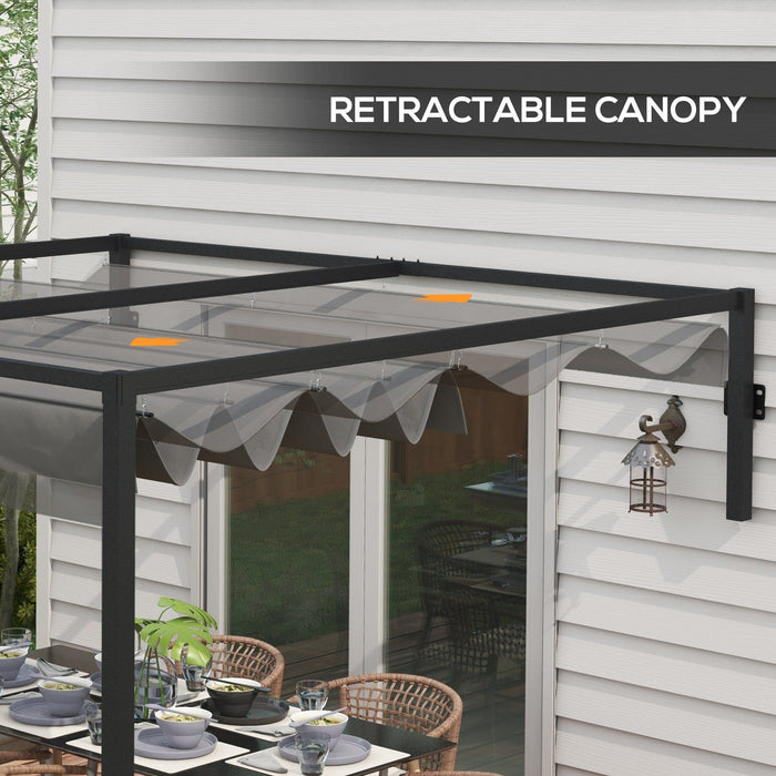 3x4m Wall Mounted Pergola With Retractable Roof, Grey