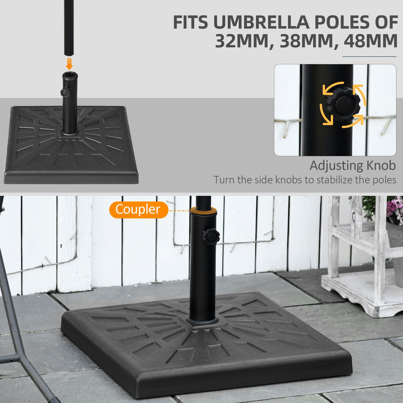 19kg Resin Garden Parasol Base for Poles of Φ32 - Φ48mm, Black Outsunny