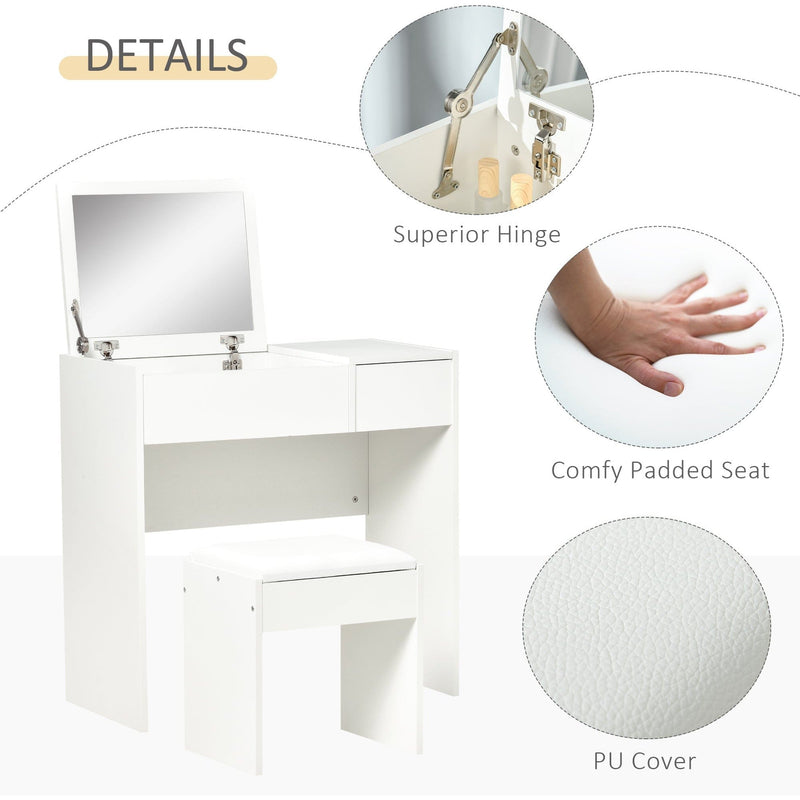 Dressing Table With Flip up Mirror and Cushioned Stool