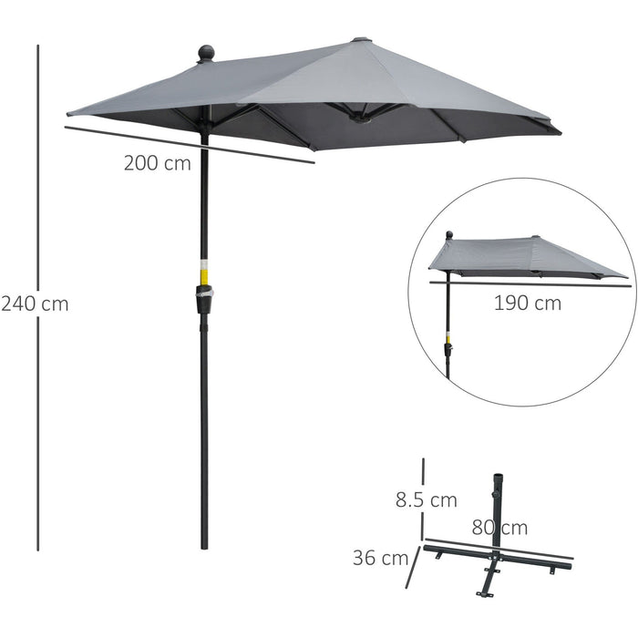 2m Half Garden Parasol, Dark Grey