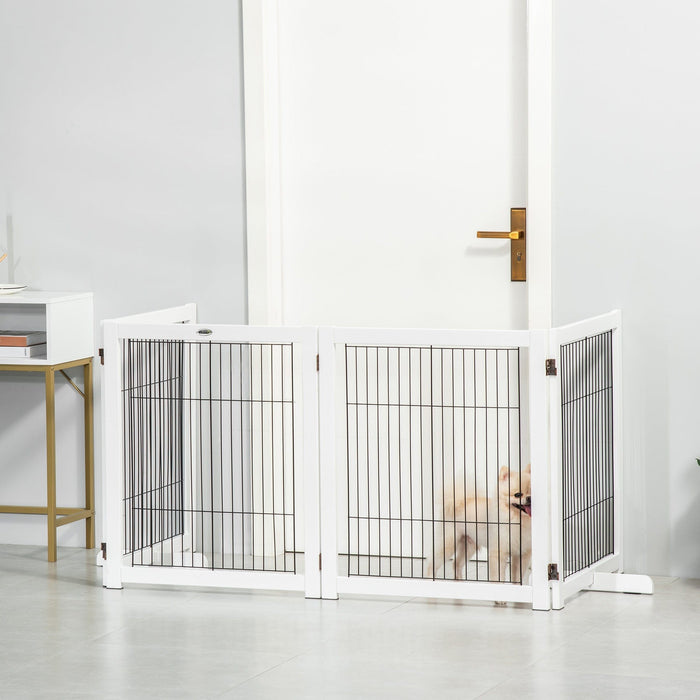 Freestanding Wooden Pet Gate, 264L x 35.5W x 77H cm, White