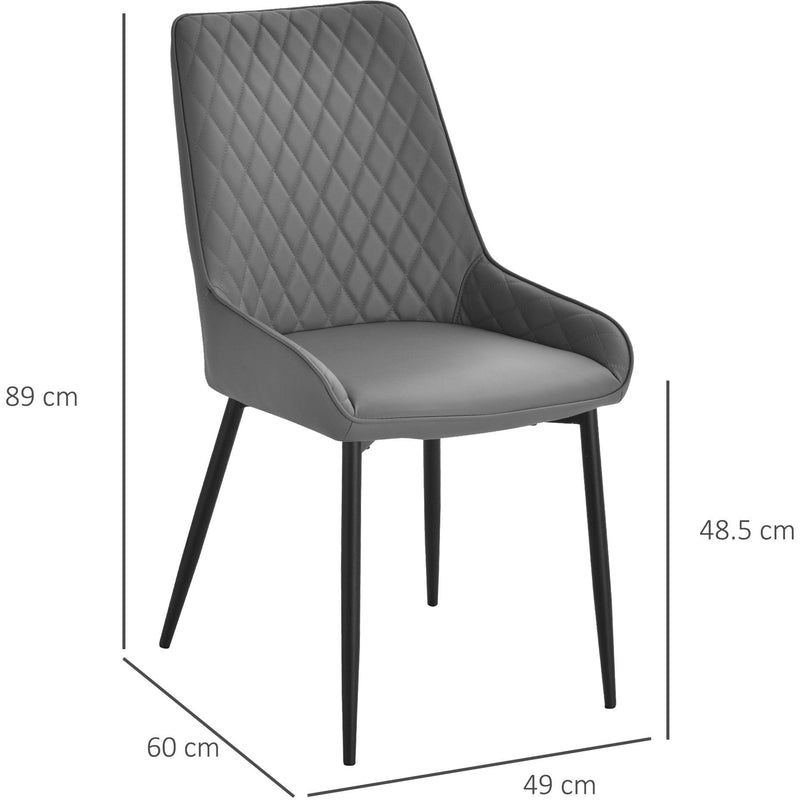 Set of 2 Quilted Dining Chairs, PU Leather, Grey